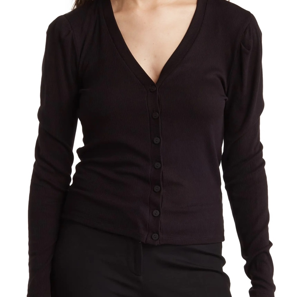 T Tahari V-neck Ribbed Crop Cardigan NWT Black